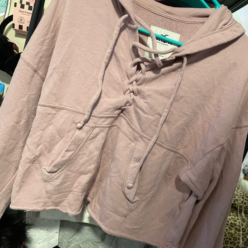 Pink Lace-Up Hoodie by American Eagle Outfitters